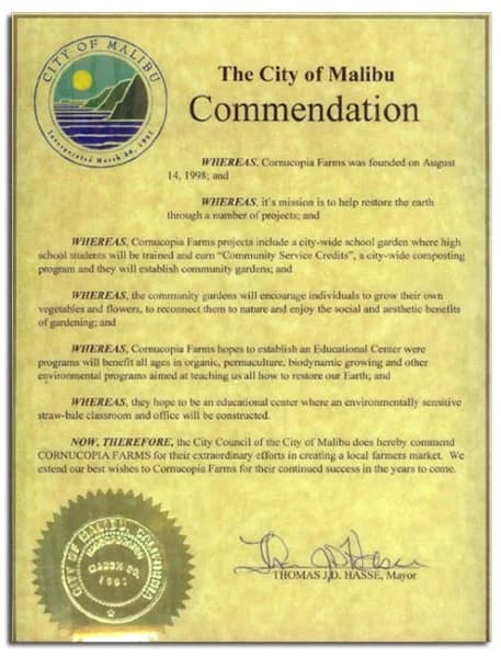 The City of Malibu Commendation
